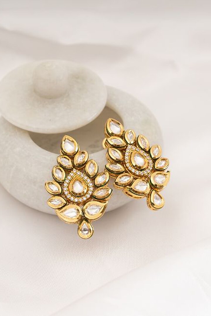 Gold Plated Kundan Polki Stud Earrings by PUTSTYLE at Pernia's Pop Up Shop