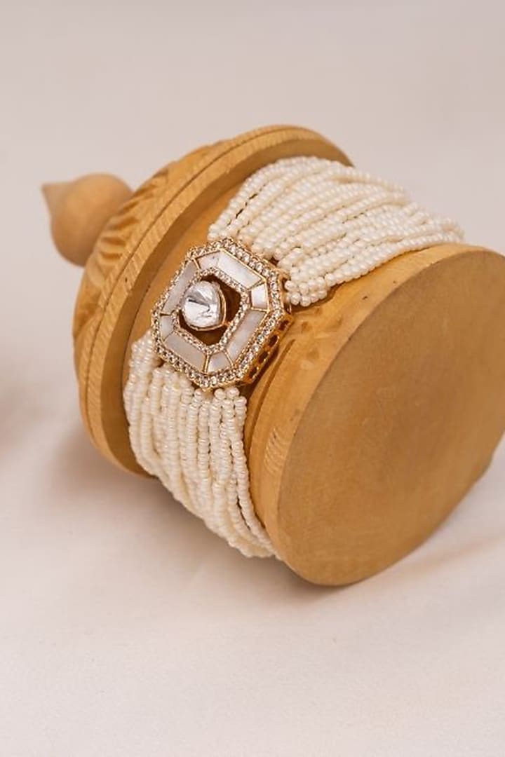 Gold Plated Kundan Polki & Mother Of Pearl Adjustable Bracelet by PUTSTYLE at Pernia's Pop Up Shop