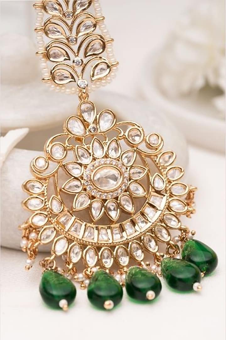 Gold Plated Kundan Polki Handcrafted Maangtikka by PUTSTYLE at Pernia's Pop Up Shop