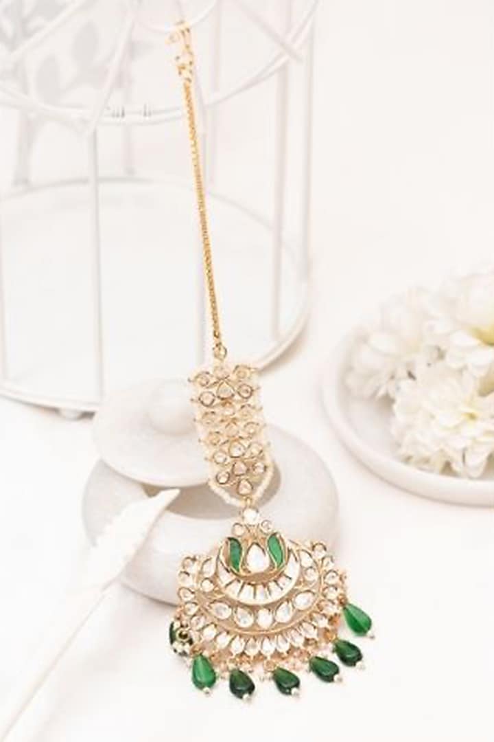 Gold Plated Kundan Polki Handcrafted Maangtikka by PUTSTYLE at Pernia's Pop Up Shop