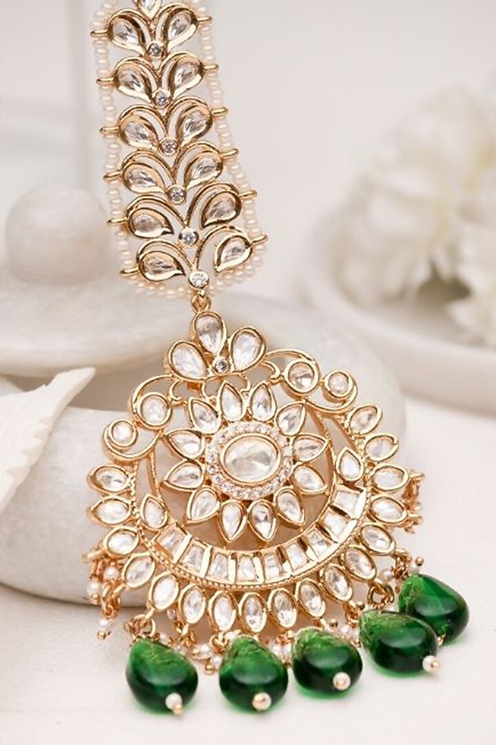Gold Plated Kundan Polki Handcrafted Maangtikka by PUTSTYLE at Pernia's Pop Up Shop