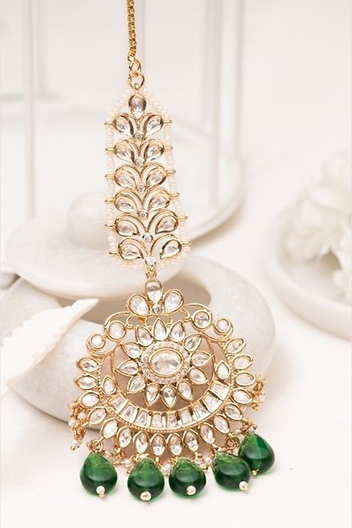 Gold Plated Kundan Polki Handcrafted Maangtikka by PUTSTYLE at Pernia's Pop Up Shop
