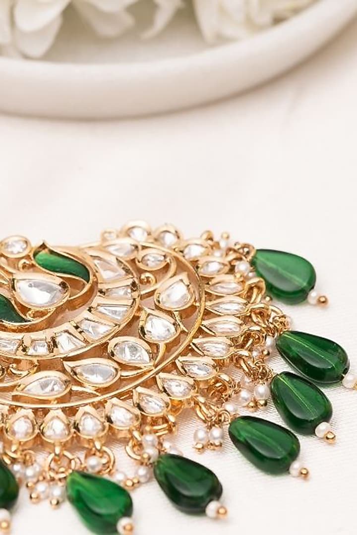 Gold Plated Green Kundan Polki Handcrafted Maangtikka by PUTSTYLE at Pernia's Pop Up Shop