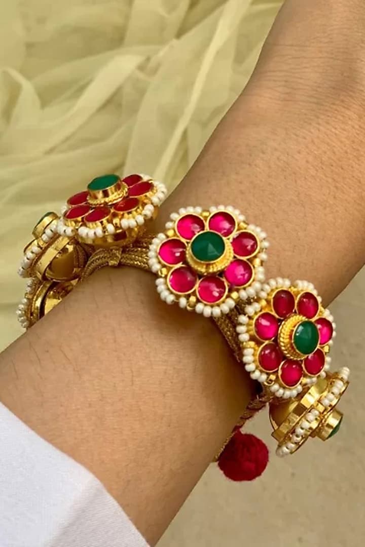 Gold Finish Ruby & Pachi Kundan Bangle by PUTSTYLE at Pernia's Pop Up Shop