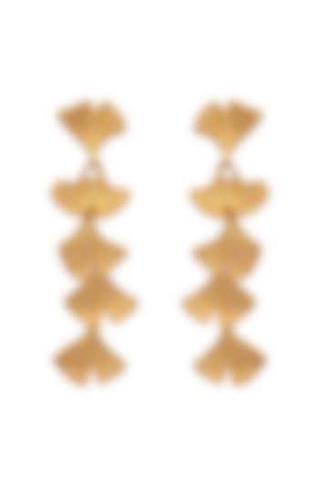 Gold Finish Fan-Shaped Leaf Dangler Earrings by PUTSTYLE