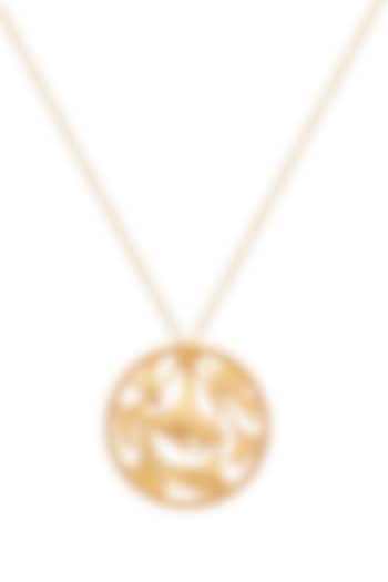 Gold Finish Ginkgo Motif Round Pendant Necklace by PUTSTYLE