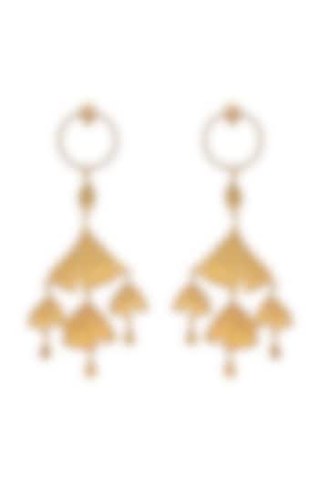 Gold Finish Ginkgo Leaf Motif Statement Dangler Earrings by PUTSTYLE