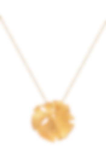 Gold Finish Ginkgo Motif Charm Pendant Necklace by PUTSTYLE