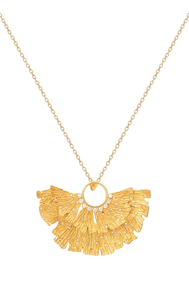 Gold Finish Ginkgo Leaf Motif Pendant Necklace by PUTSTYLE