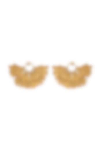 Gold Finish Ginkgo Leaf Motif Statement Stud Earrings by PUTSTYLE