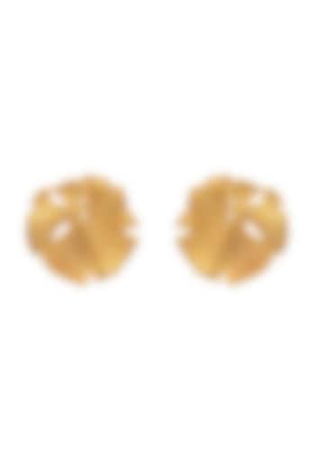 Gold Finish Ginkgo Leaf Motif Stud Earrings by PUTSTYLE