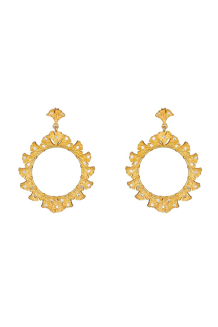 Gold Finish Ginkgo Motif Floral Round Stud Earrings by PUTSTYLE at Pernia's Pop Up Shop