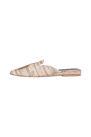 Beige & Golden Embroidered Mules by PURRPLE CLOUDS