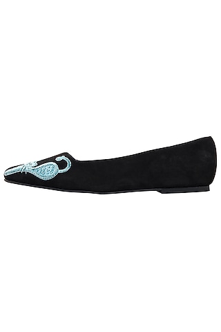 Black and blue embroidered ballet flats by PURRPLE CLOUDS