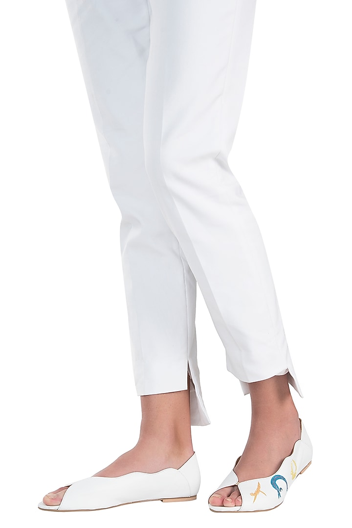 White embroidered peep toes by PURRPLE CLOUDS at Pernia's Pop Up Shop