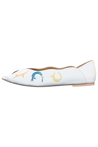 White embroidered peep toes by PURRPLE CLOUDS