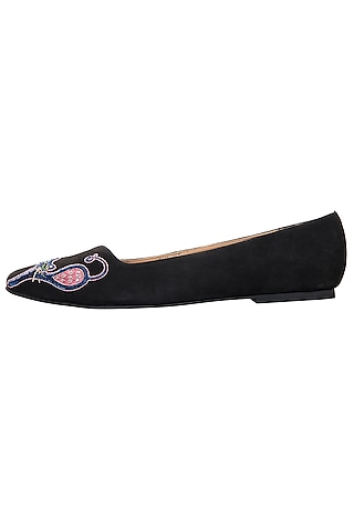 Black and pink embroidered ballet flats by PURRPLE CLOUDS