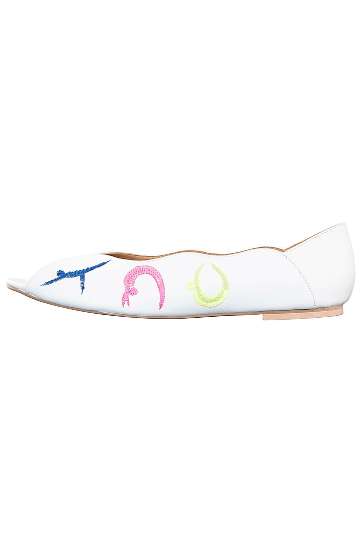 White and neon embroidered peep toes by PURRPLE CLOUDS at Pernia's Pop Up Shop