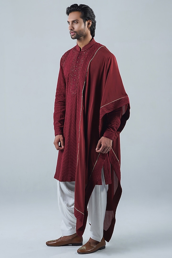 Royal Maroon Modal Kurta Set by Punit Arora