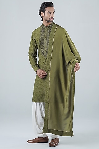 Moss Green Modal Kurta Set by Punit Arora