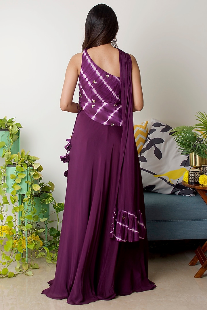 Grape Purple Chiffon Skirt Set by Dhwaja at Pernia's Pop Up Shop
