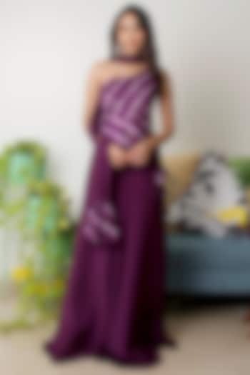Grape Purple Chiffon Skirt Set by Dhwaja