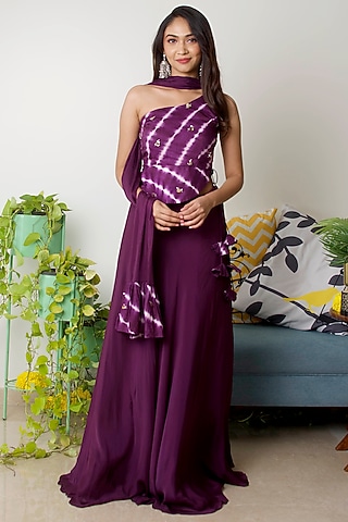 Grape Purple Chiffon Skirt Set by Dhwaja