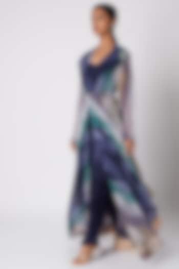 Navy Blue Overlap Tunic With Pants & Tube Top by Pallavi Jaipur