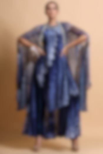 Navy Blue Embroidered Tunic Set by Pallavi Jaipur at Pernia's Pop Up Shop