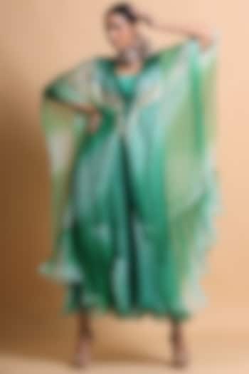 Green Embroidered Cape by Pallavi Jaipur