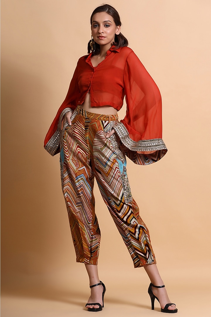 Mustard Embroidered Pant Set by Pallavi Jaipur at Pernia's Pop Up Shop