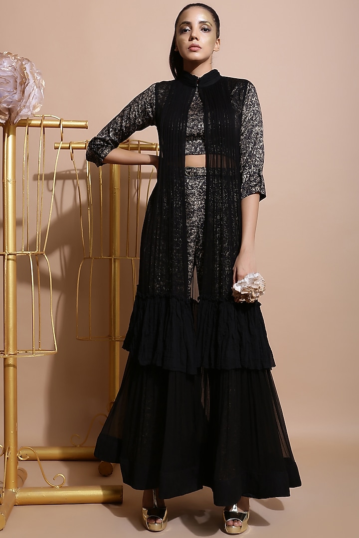 Black Printed Culottes Set by Pallavi Jaipur