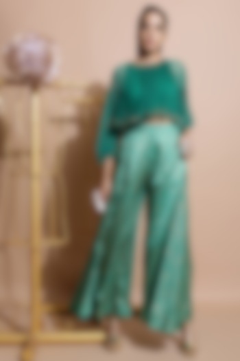Green Embroidered Pant Set by Pallavi Jaipur