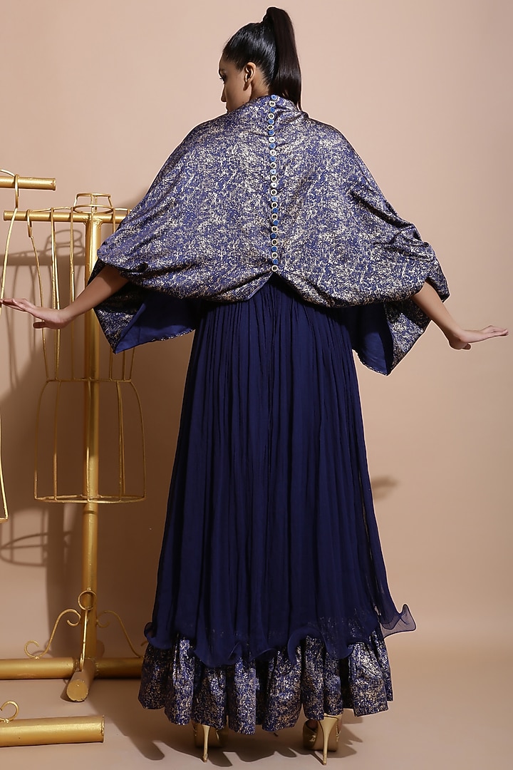 Navy Blue Balloon Sleeved Tunic by Pallavi Jaipur at Pernia's Pop Up Shop