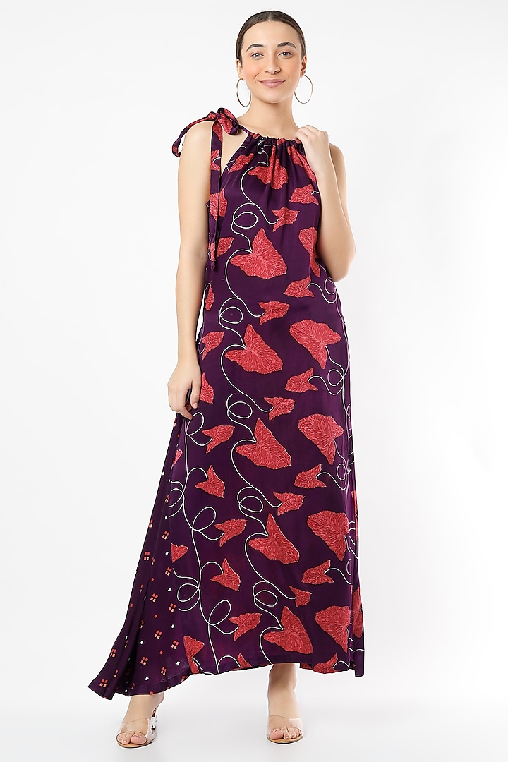 Purple & Red Printed Maxi Dress by Pallavi Jaipur
