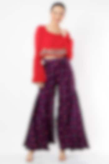Red & Purple Printed Pant Set by Pallavi Jaipur at Pernia's Pop Up Shop