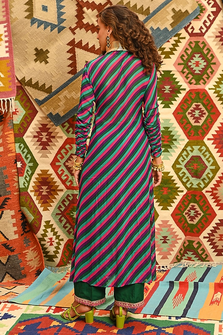 Multi-Colored Wrinkle Crepe Leheriya Printed Wrap Angrakha Set by Pallavi Jaipur at Pernia's Pop Up Shop