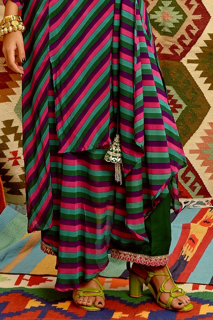 Multi-Colored Wrinkle Crepe Leheriya Printed Wrap Angrakha Set by Pallavi Jaipur at Pernia's Pop Up Shop