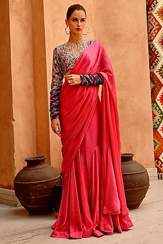 Haseena blush pink moti work ruffle saree – Pallavi Jaipur