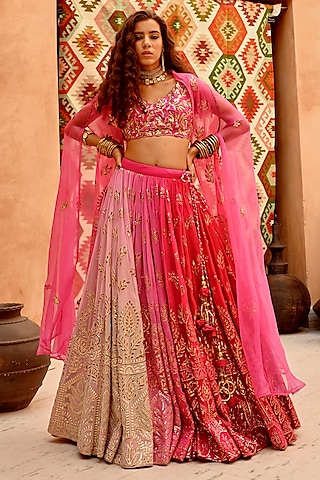Haseena blush pink moti work ruffle saree – Pallavi Jaipur