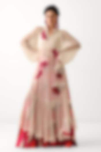 Ivory Chiffon Resham Embroidered Tiered Kurta Set by Pallavi Jaipur at Pernia's Pop Up Shop