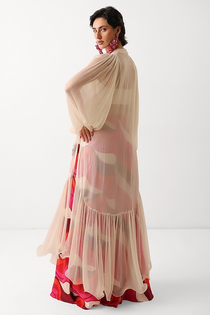 Ivory Chiffon Resham Embroidered Tiered Kurta Set by Pallavi Jaipur at Pernia's Pop Up Shop