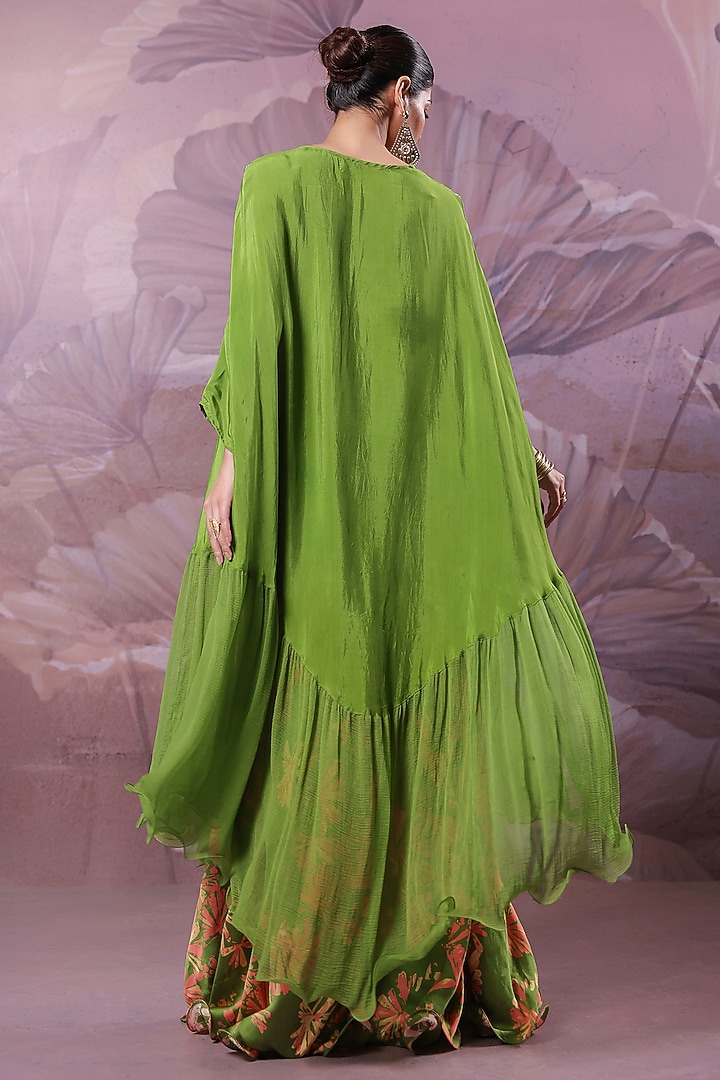 Avocado Green Summer Silk Tiered Kaftan Set by Pallavi Jaipur at Pernia's Pop Up Shop