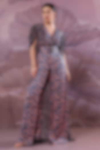 Persian Blue Silk Blend Printed Cowl Jumpsuit  by Pallavi Jaipur at Pernia's Pop Up Shop