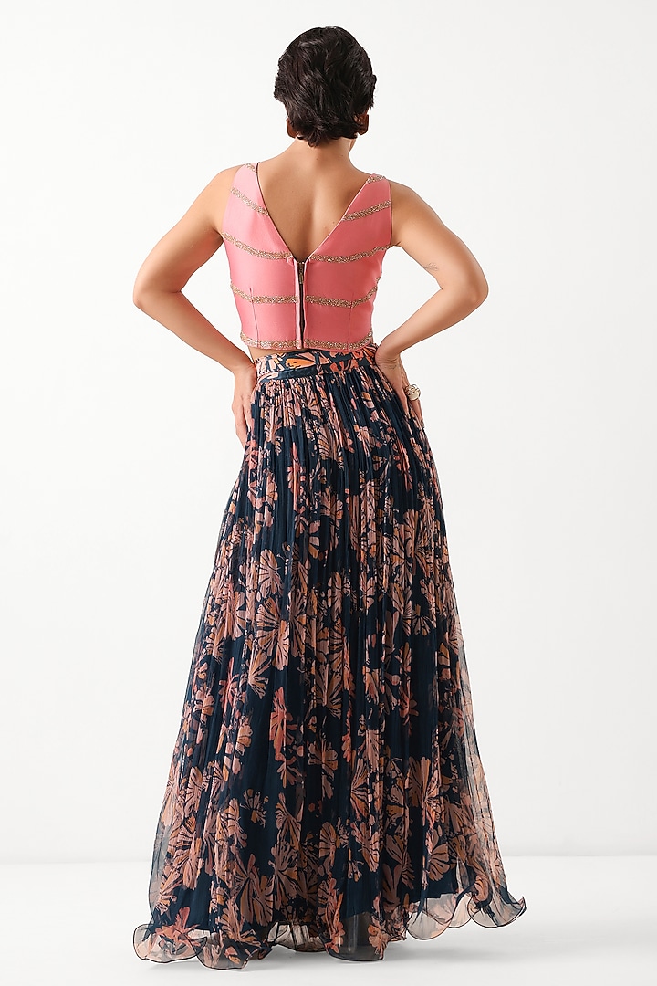 Persian Blue Chiffon Printed Skirt Set by Pallavi Jaipur at Pernia's Pop Up Shop