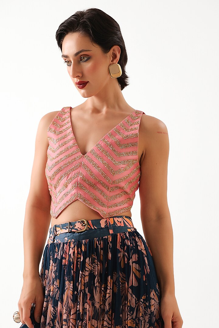 Persian Blue Chiffon Printed Skirt Set by Pallavi Jaipur at Pernia's Pop Up Shop
