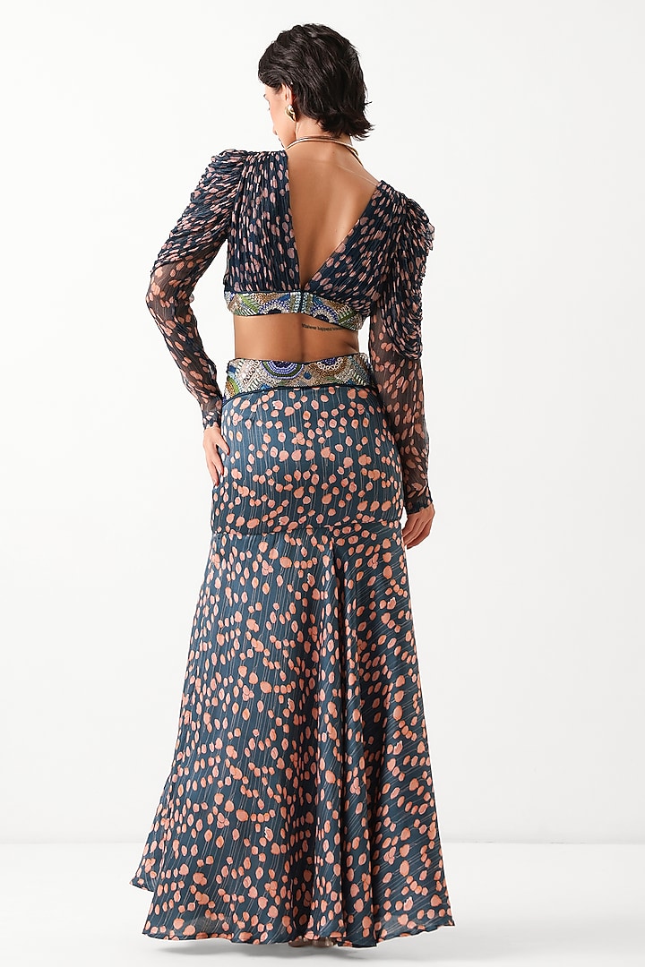 Persian Blue Chiffon Printed Mermaid Skirt Set by Pallavi Jaipur at Pernia's Pop Up Shop