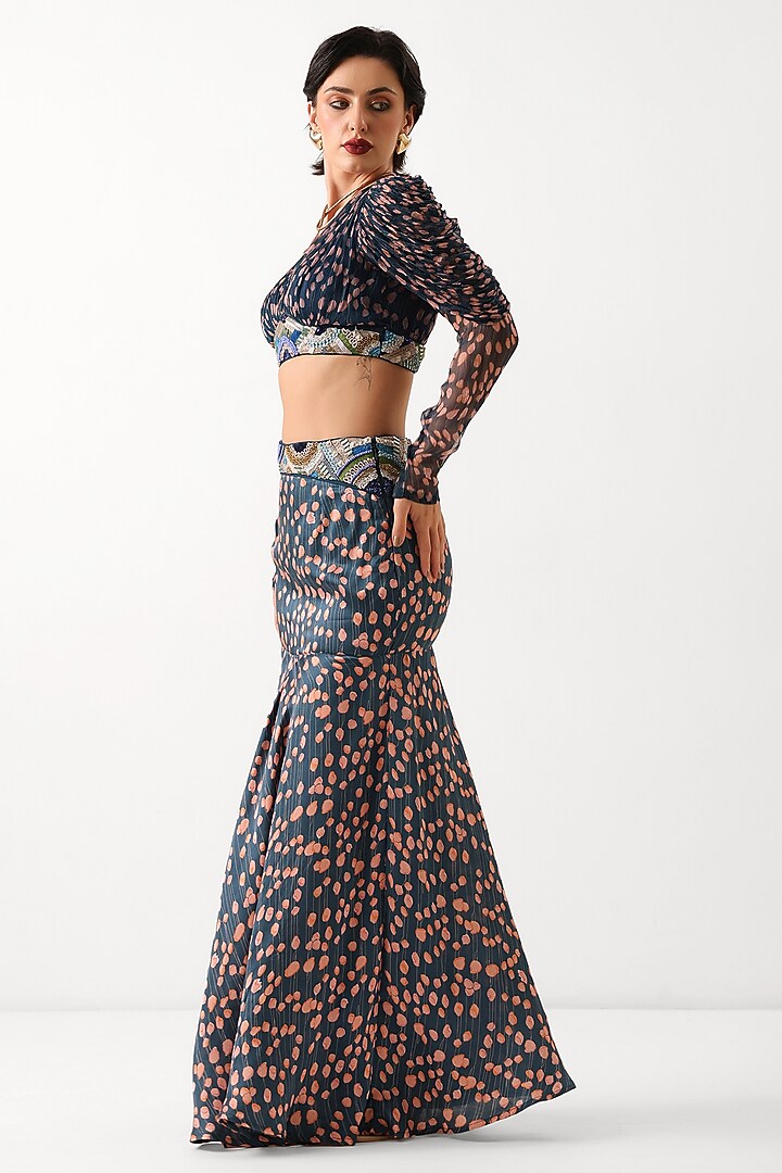 Persian Blue Chiffon Printed Mermaid Skirt Set by Pallavi Jaipur at Pernia's Pop Up Shop