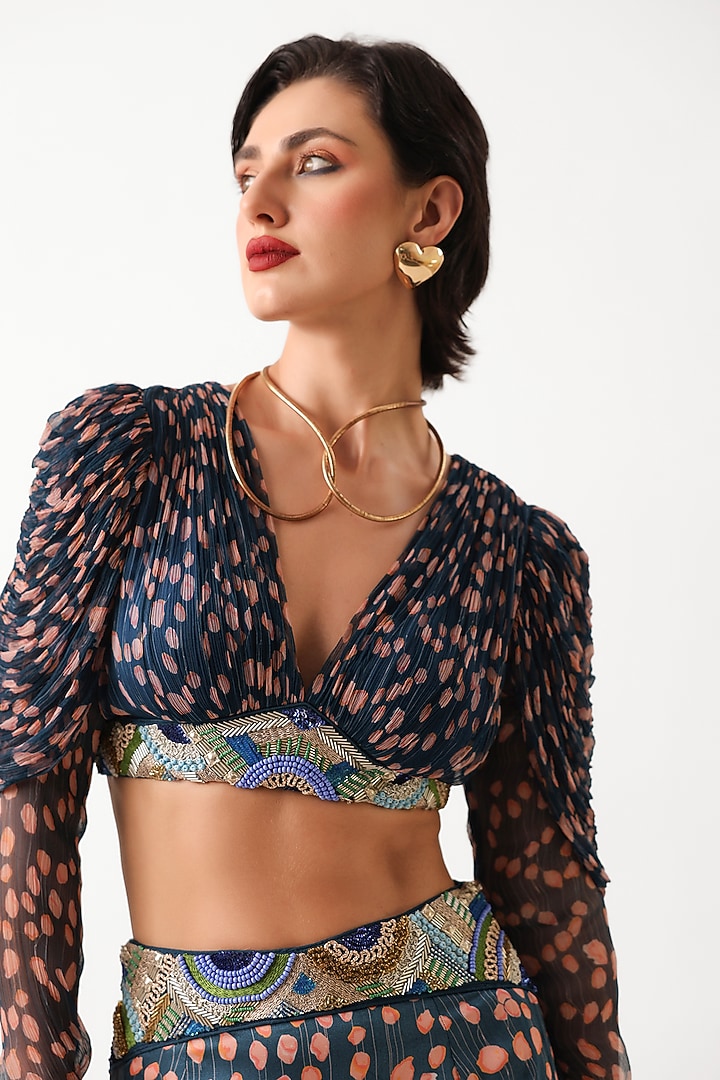 Persian Blue Chiffon Printed Mermaid Skirt Set by Pallavi Jaipur at Pernia's Pop Up Shop