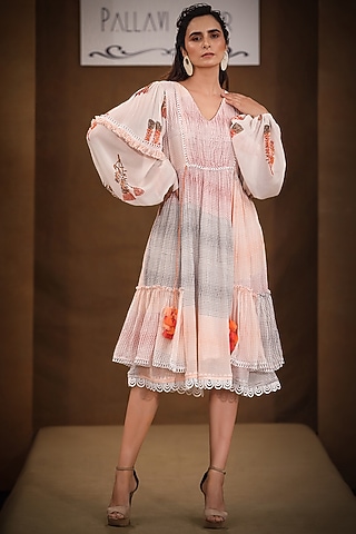 Almond Peach Printed Dress by Pallavi Jaipur